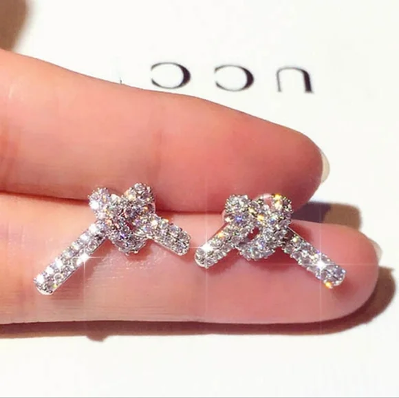 Sliver diamond bow earrings - Picture 1 of 3